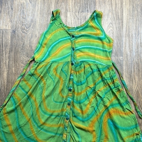 Green Yellow Button Down Dress - Picture 2 of 4
